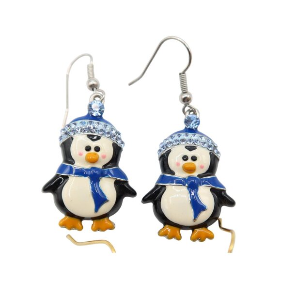 Enamel Stocking Penguin Christmas Theme Earrings Set Of 2 Winter Holiday Festive - Picture 2 of 6